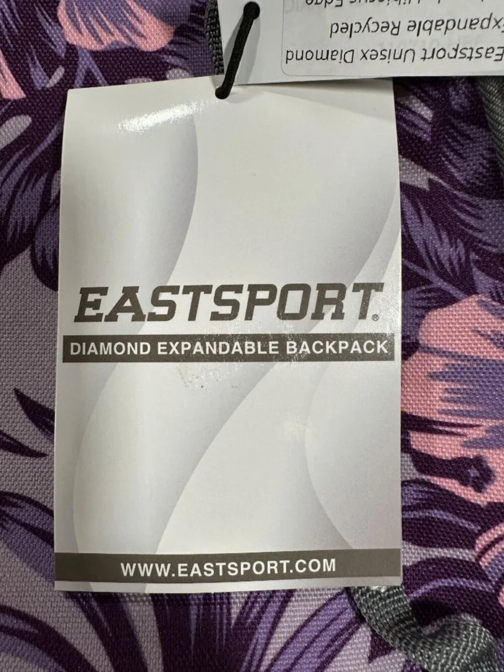 Eastsport Diamond Expandable Backpack Floral Purple/Gray Anti-Theft Tech Sleeve